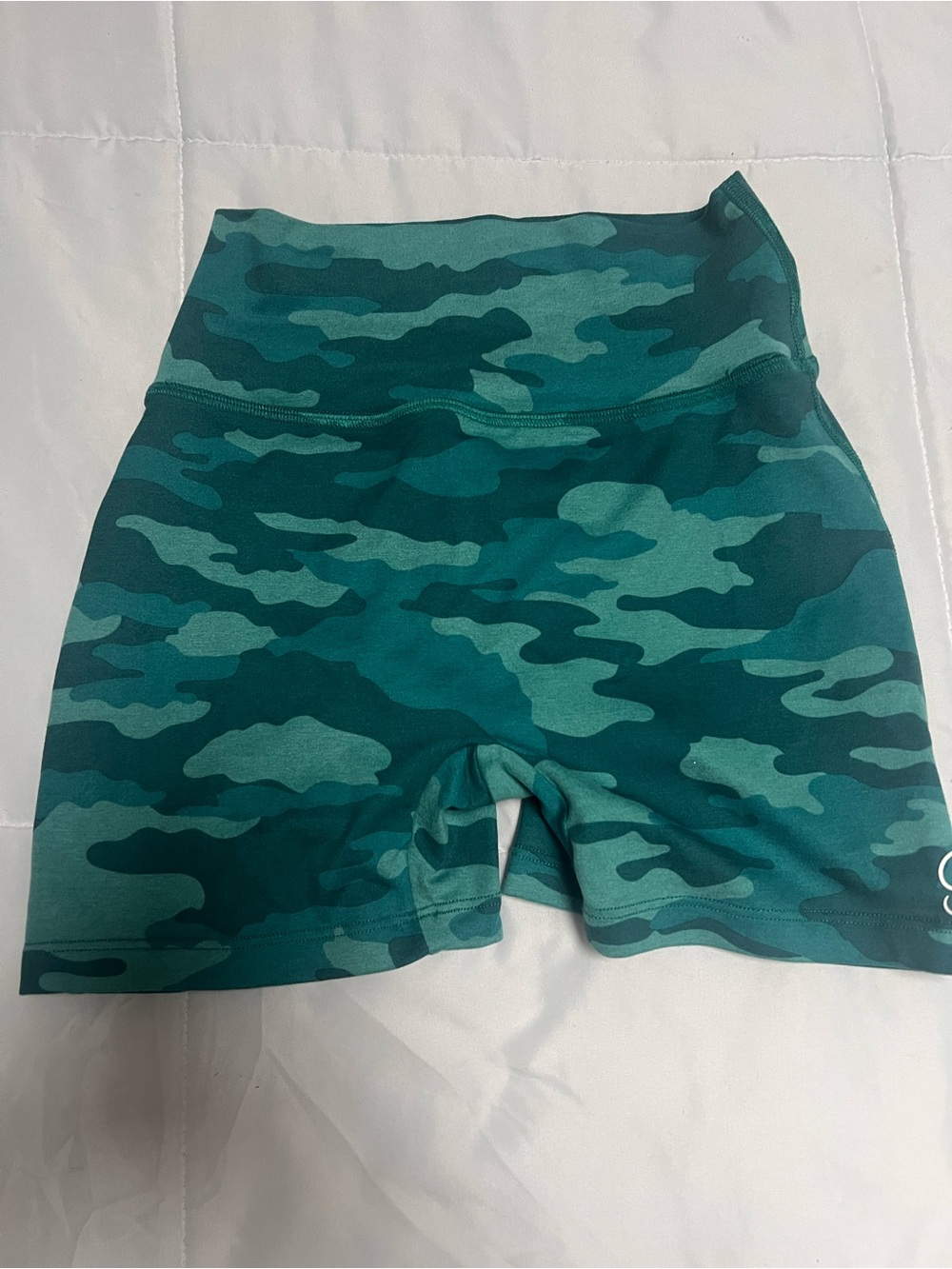 Bombshell Sportswear High-Waist Teal Camo Women’s Shorts